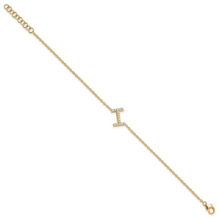 14k Yellow Gold Natural Diamond Sideways Letter I w 1in ext Bracelet goldiaca Bracelets