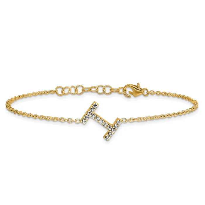 14k Yellow Gold Natural Diamond Sideways Letter I w 1in ext Bracelet goldiaca Bracelets