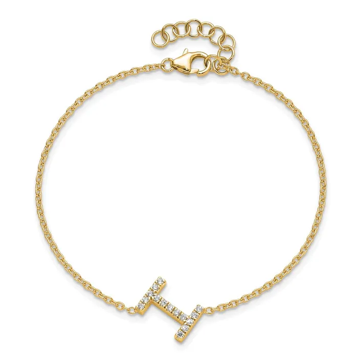 14k Yellow Gold Natural Diamond Sideways Letter I w 1in ext Bracelet goldiaca Bracelets