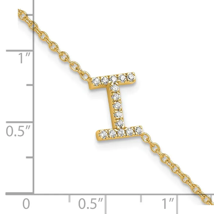 14k Yellow Gold Natural Diamond Sideways Letter I w 1in ext Bracelet goldiaca Bracelets