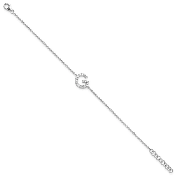 Bracelets 14KW Natural Diamond Sideways Letter G w 1in ext Bracelet goldiaca