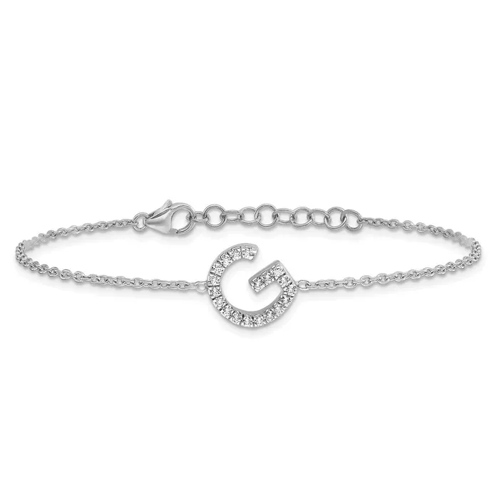Bracelets 14KW Natural Diamond Sideways Letter G w 1in ext Bracelet goldiaca