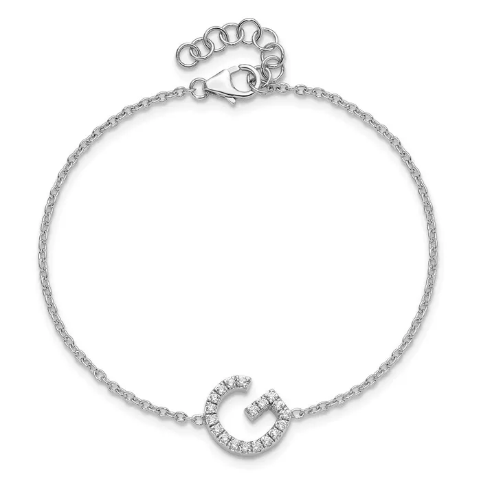 Bracelets 14KW Natural Diamond Sideways Letter G w 1in ext Bracelet goldiaca