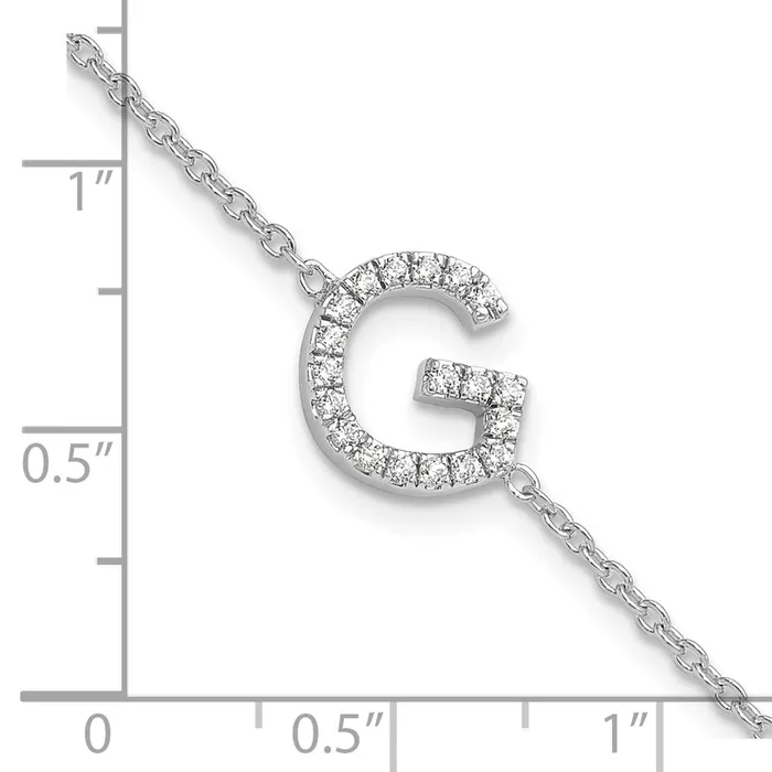 Bracelets 14KW Natural Diamond Sideways Letter G w 1in ext Bracelet goldiaca