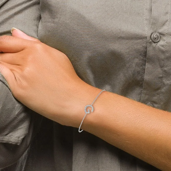 Bracelets 14KW Natural Diamond Sideways Letter G w 1in ext Bracelet goldiaca