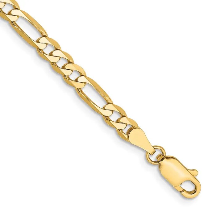 Bracelets MDS 14K Yellow Gold 7 inch 4mm Flat Figaro with Lobster Clasp Bracelet Bracelets MDS 14K Yellow Gold 7 inch 4mm Flat Figaro with Lobster Clasp Bracelet