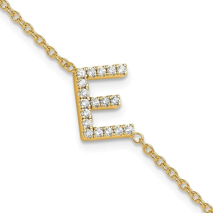 goldiaca Bracelets 14k Yellow Gold Natural Diamond Sideways Letter E w 1in ext Bracelet goldiaca Bracelets 14k Yellow Gold Natural Diamond Sideways Letter E w 1in ext Bracelet