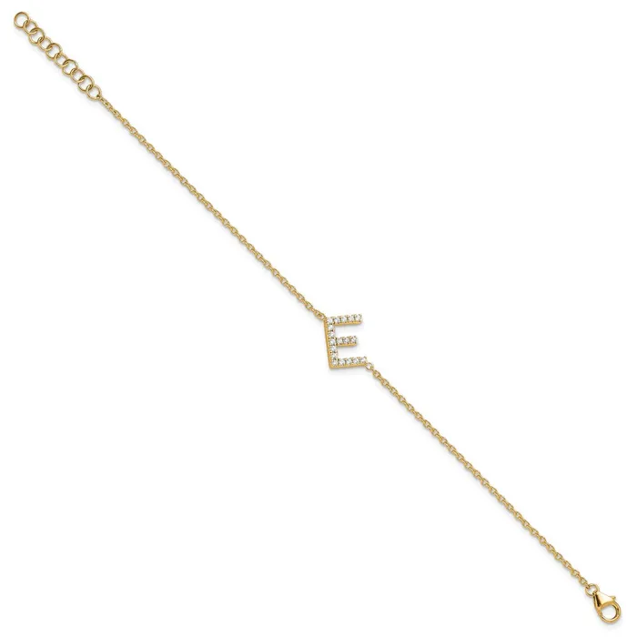 goldiaca Bracelets 14k Yellow Gold Natural Diamond Sideways Letter E w 1in ext Bracelet