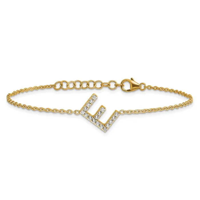 goldiaca Bracelets 14k Yellow Gold Natural Diamond Sideways Letter E w 1in ext Bracelet