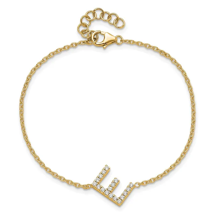 goldiaca Bracelets 14k Yellow Gold Natural Diamond Sideways Letter E w 1in ext Bracelet