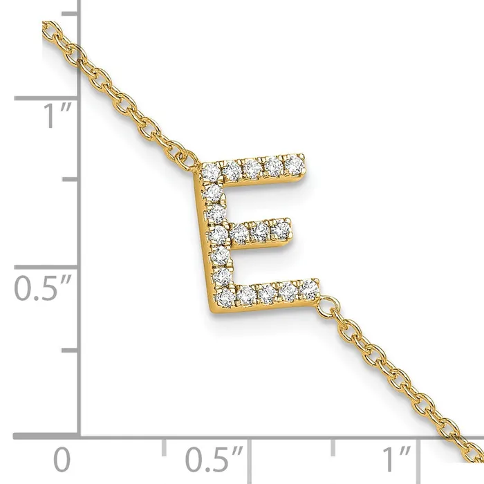 goldiaca Bracelets 14k Yellow Gold Natural Diamond Sideways Letter E w 1in ext Bracelet