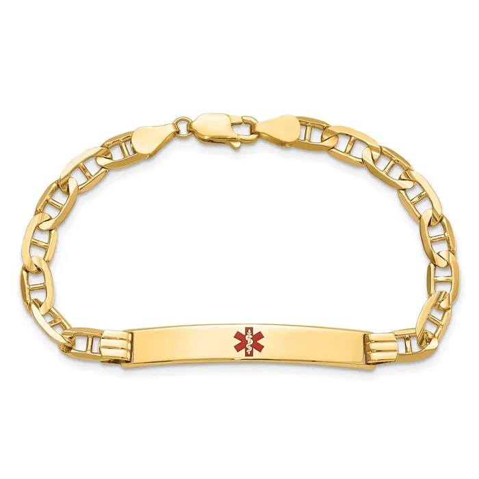 MDS Bracelets Solid 14K Yellow Gold Medical Red Enamel Anchor ID Bracelet MDS Bracelets Solid 14K Yellow Gold Medical Red Enamel Anchor ID Bracelet
