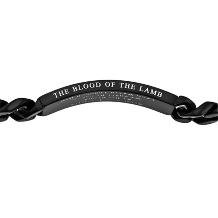North Arrow Shop Romans 59 Bracelet with Black Cross BY HIS BLOOD Bible Verse Stainless Steel Curb Bracelets North Arrow Shop Romans 59 Bracelet with Black Cross BY HIS BLOOD Bible Verse Stainless Steel Curb Bracelets