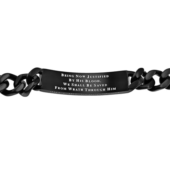 North Arrow Shop Romans 59 Bracelet with Black Cross BY HIS BLOOD Bible Verse Stainless Steel Curb Bracelets North Arrow Shop Romans 59 Bracelet with Black Cross BY HIS BLOOD Bible Verse Stainless Steel Curb Bracelets
