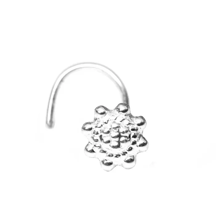 Karizma Jewels Rings Real Solid Sterling Silver Small Flower Nose Stud Twisted nose ring L Bend