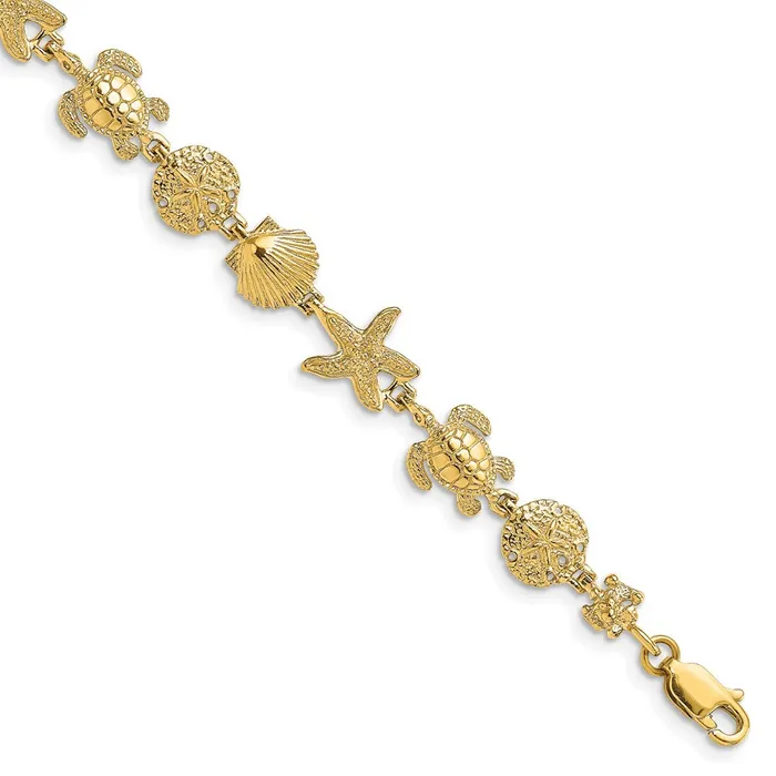 WB Choice Jewelry Bracelets 14K Polished Turtle Sand Dollar Shell and Starfish Link BraceletWBCFB18287 WB Choice Jewelry Bracelets 14K Polished Turtle Sand Dollar Shell and Starfish Link BraceletWBCFB18287