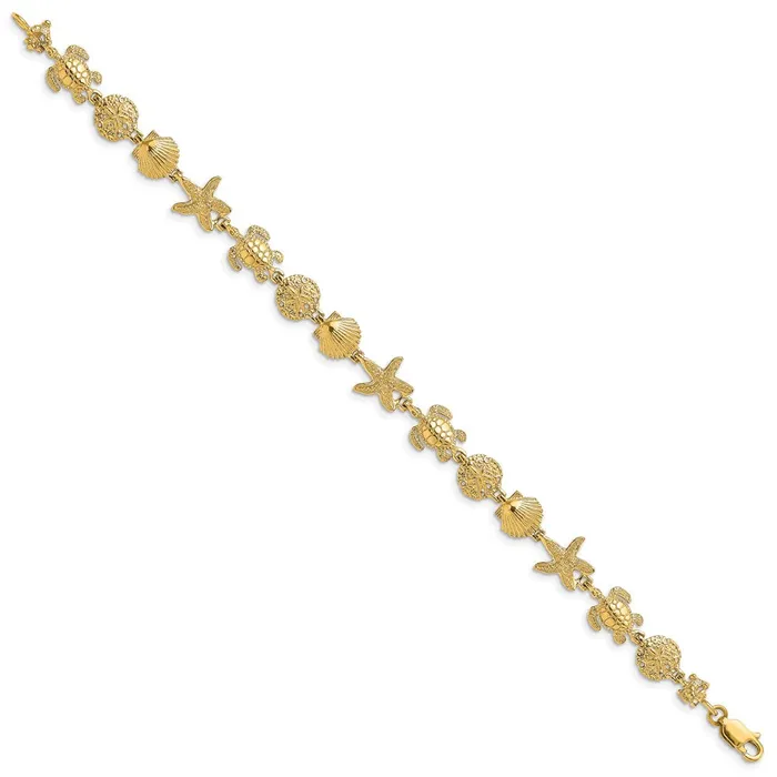 WB Choice Jewelry Bracelets 14K Polished Turtle Sand Dollar Shell and Starfish Link BraceletWBCFB18287