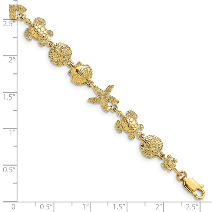 WB Choice Jewelry Bracelets 14K Polished Turtle Sand Dollar Shell and Starfish Link BraceletWBCFB18287