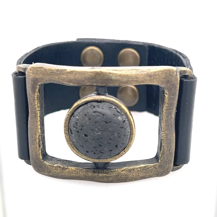 Rebel Designs Inc Bracelets Open Rectangle w Round Cabochon Leather Bracelet Rebel Designs Inc Bracelets Open Rectangle w Round Cabochon Leather Bracelet