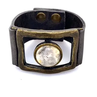 Rebel Designs Inc Bracelets Open Rectangle w Round Cabochon Leather Bracelet Rebel Designs Inc Bracelets Open Rectangle w Round Cabochon Leather Bracelet