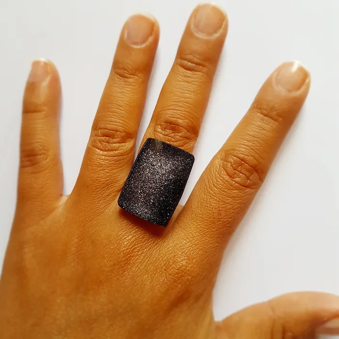 VN Murrine Rings Murano glass rectangular Ring Avventurina set in 925 sterling silver
