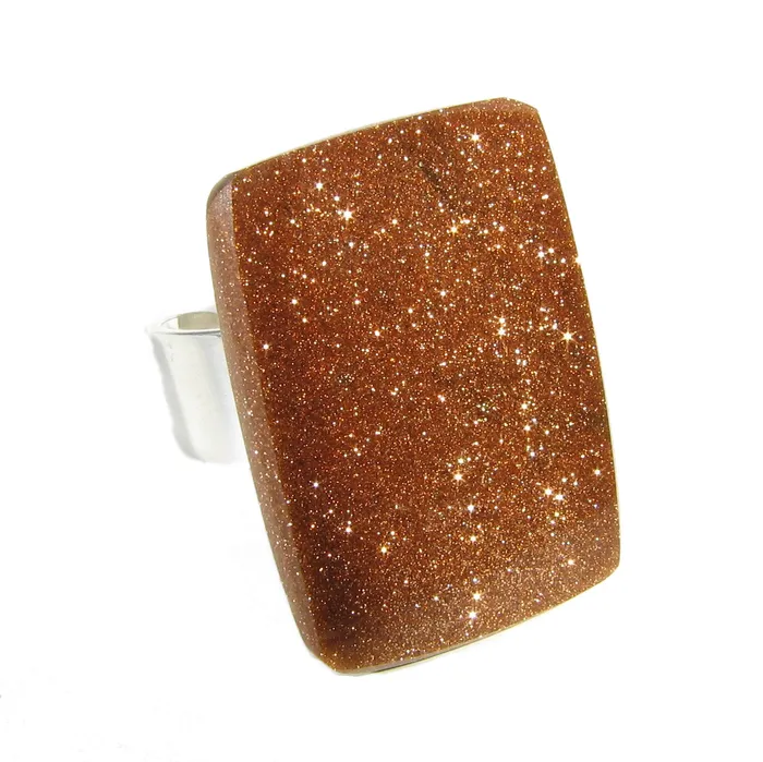 VN Murrine Rings Murano glass rectangular Ring Avventurina set in 925 sterling silver
