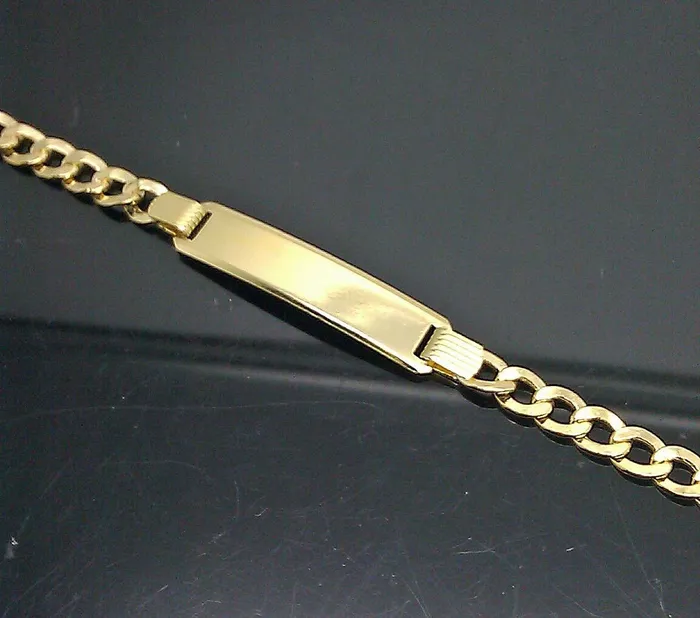 Bracelets Gold and Diamond Gold Baby Bracelet 10k Real Gold 6 inch Cuban with ID Brand New
