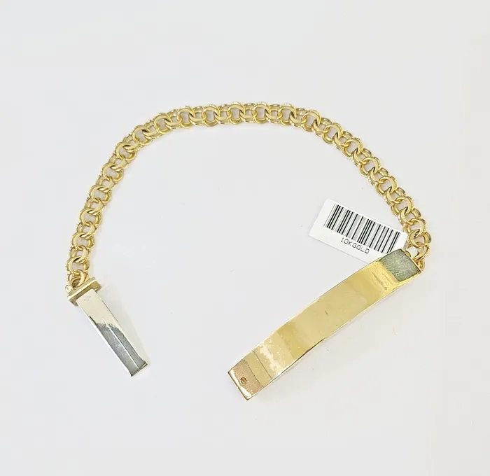 globalwatches10 Bracelets 10k Yellow Gold Chino ID Bracelet Size 8 6mm Inches Box Lock Real 10kt