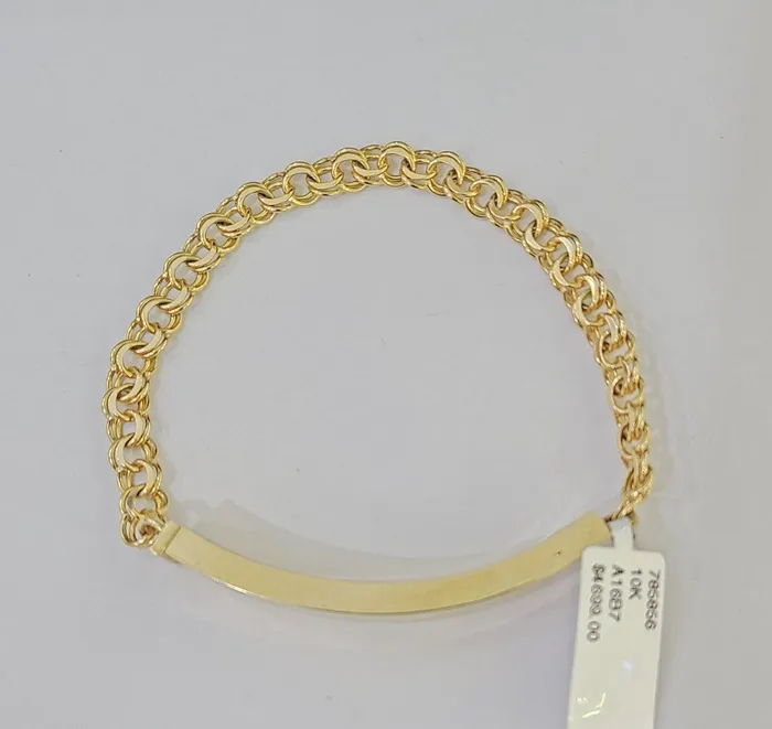 globalwatches10 Bracelets 10k Yellow Gold Chino ID Bracelet Size 8 6mm Inches Box Lock Real 10kt