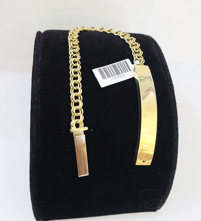 globalwatches10 Bracelets 10k Yellow Gold Chino ID Bracelet Size 8 6mm Inches Box Lock Real 10kt