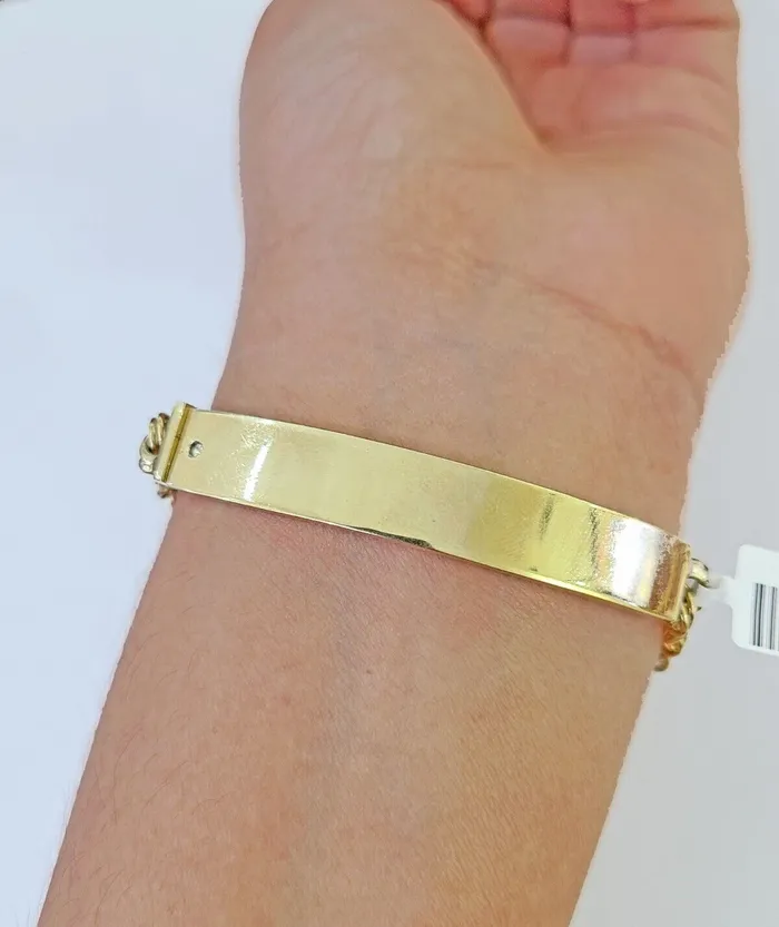 globalwatches10 Bracelets 10k Yellow Gold Chino ID Bracelet Size 8 6mm Inches Box Lock Real 10kt
