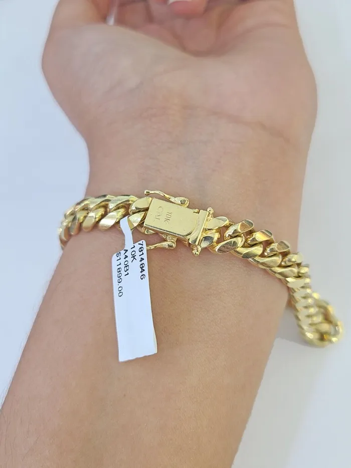 Gold and Diamond Bracelets Real 10k Miami Cuban Link Bracelet Gold 8mm 85 Box Lock 10kt Yellow Gold
