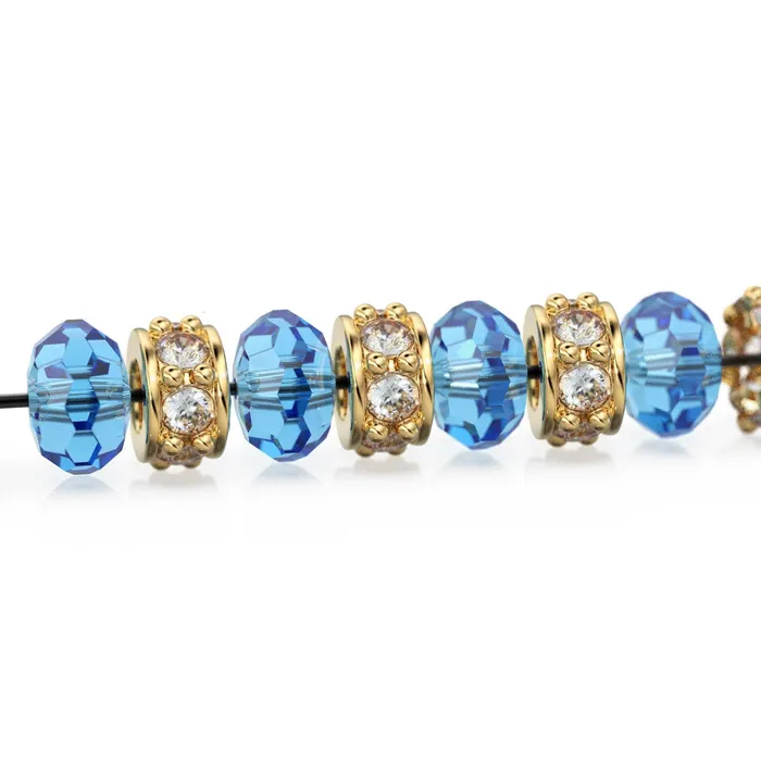 Jalvi Co PreStyled Sets 18k Solid Yellow Gold 5mm Sky Blue Topaz Eternity Rondelle Wheel Bead