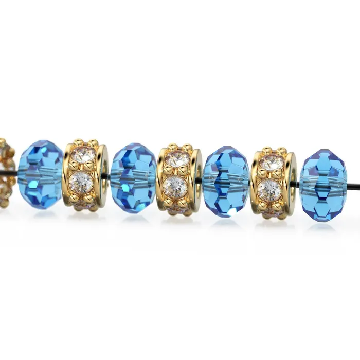 Jalvi Co PreStyled Sets 18k Solid Yellow Gold 5mm Sky Blue Topaz Eternity Rondelle Wheel Bead