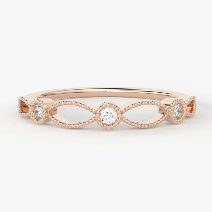 Jalvi Co Rings Round Diamond Band in 14k Gold Round Diamond Ring Gold Band White Diamond Ring Milgrain Diamond Wedding Band