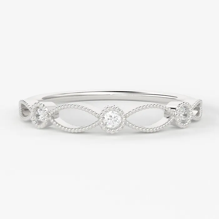 Jalvi Co Rings Round Diamond Band in 14k Gold Round Diamond Ring Gold Band White Diamond Ring Milgrain Diamond Wedding Band
