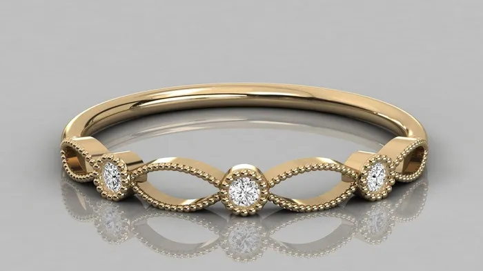 Jalvi Co Rings Round Diamond Band in 14k Gold Round Diamond Ring Gold Band White Diamond Ring Milgrain Diamond Wedding Band
