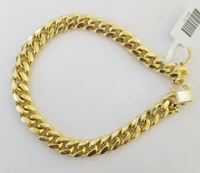 Real 10k Solid Gold Bracelet 8mm Miami Cuban Link 8 Box Lock 10kt Yellow Gold Gold and Diamond Bracelets