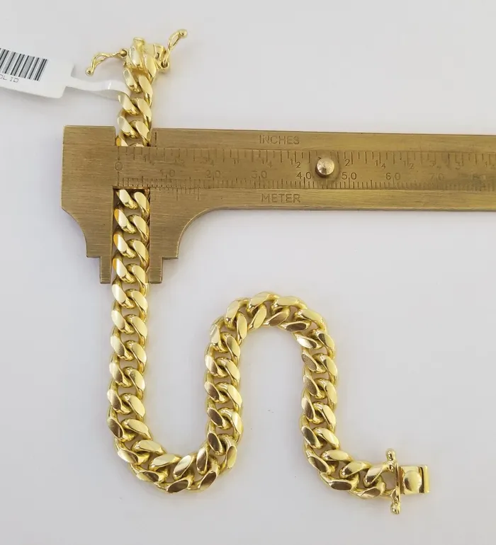 Real 10k Solid Gold Bracelet 8mm Miami Cuban Link 8 Box Lock 10kt Yellow Gold Gold and Diamond Bracelets
