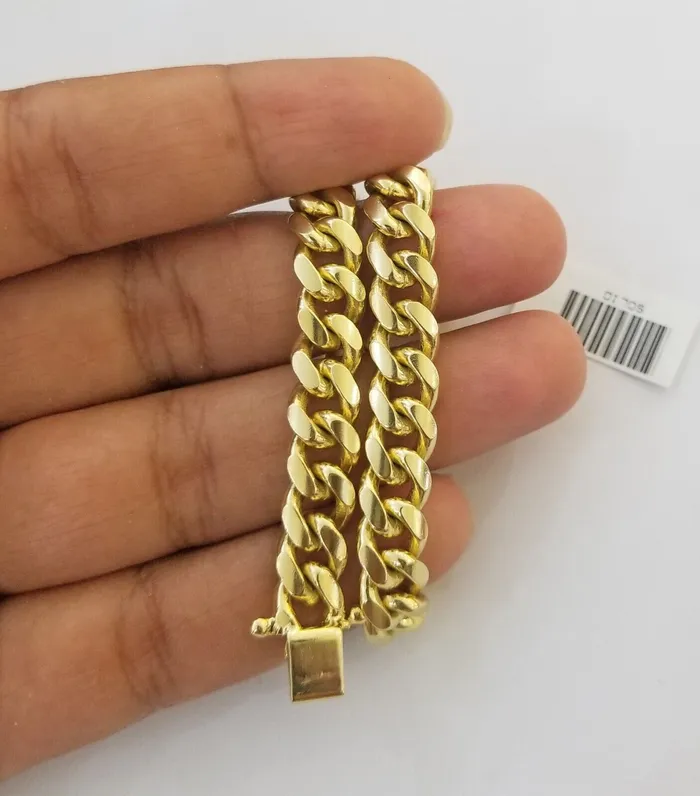 Real 10k Solid Gold Bracelet 8mm Miami Cuban Link 8 Box Lock 10kt Yellow Gold Gold and Diamond Bracelets