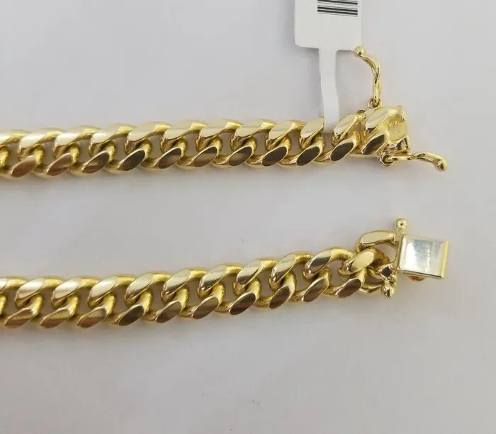 Real 10k Solid Gold Bracelet 8mm Miami Cuban Link 8 Box Lock 10kt Yellow Gold Gold and Diamond Bracelets