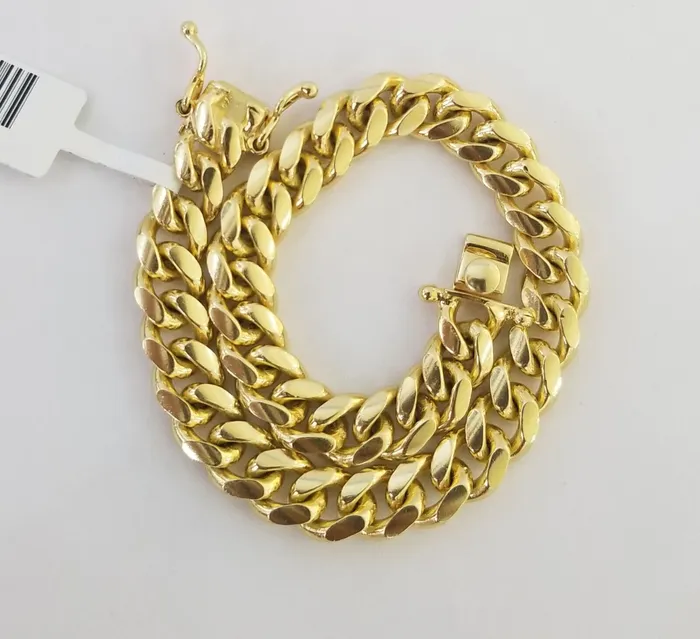 Real 10k Solid Gold Bracelet 8mm Miami Cuban Link 8 Box Lock 10kt Yellow Gold Gold and Diamond Bracelets