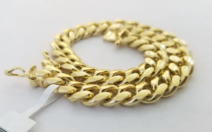Real 10k Solid Gold Bracelet 8mm Miami Cuban Link 8 Box Lock 10kt Yellow Gold Gold and Diamond Bracelets