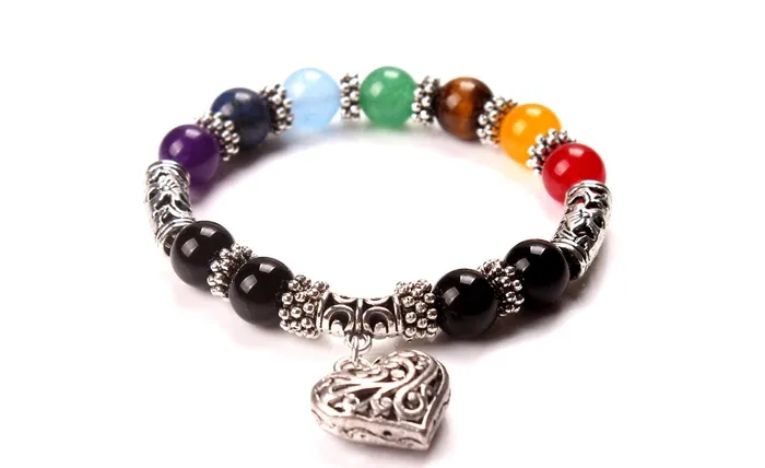 Bracelets sparklingselections Crystals Stone Chakra Pray Mala Heart Charm Bracelet