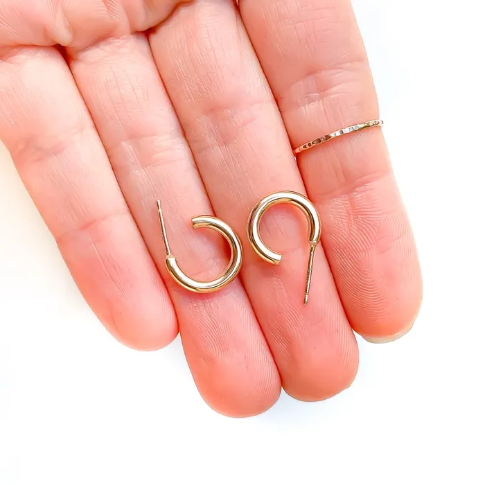Earrings Small Hoop Earrings 12mm Diameter 14K Gold Filled Hoops By Hand