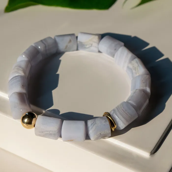 Elisa Ilana Bracelets Blue Lace Agate Beaded Stretch Bracelet