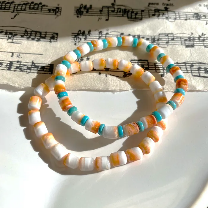 Elisa Ilana Bracelets Orange Turquoise Spiny Oyster Stretchy Bracelet