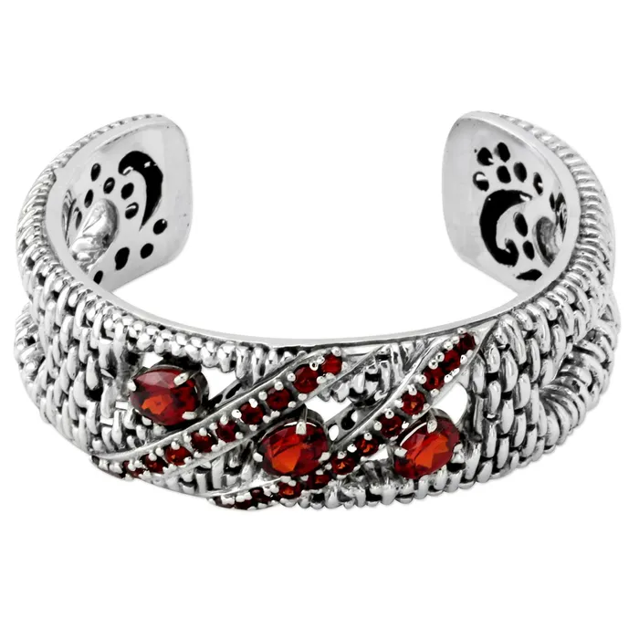 Elisa Ilana Rings Bali Sterling Silver and Garnet Cuff342795