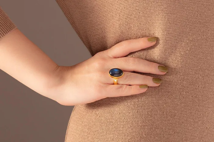 GG GOLD OOAK Rings GURHAN Rune Gold Labradorite Cocktail Ring 19x14mm Oval