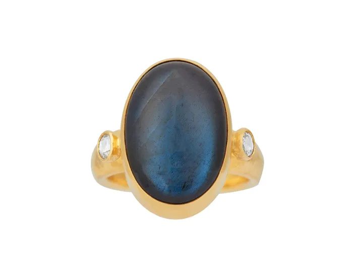 GG GOLD OOAK Rings GURHAN Rune Gold Labradorite Cocktail Ring 19x14mm Oval
